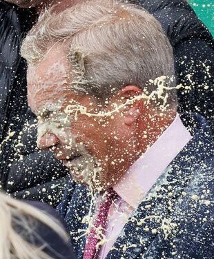 Model denies assaulting Nigel Farage after McDonald’s milkshake hurled over him