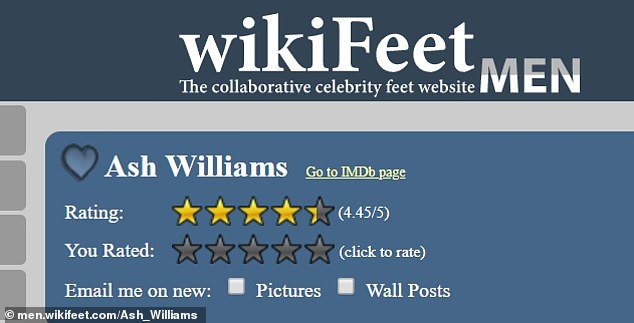 The site has a section dedicated to the podcaster, where it lists his shoe size as a 12, and rates his pictures 4.5 out of 5