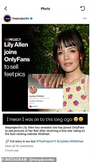 Her comments came in response to Lily Allen opening an OnlyFans account decided to her feet after being told she could 'make a lot of money selling foot content'