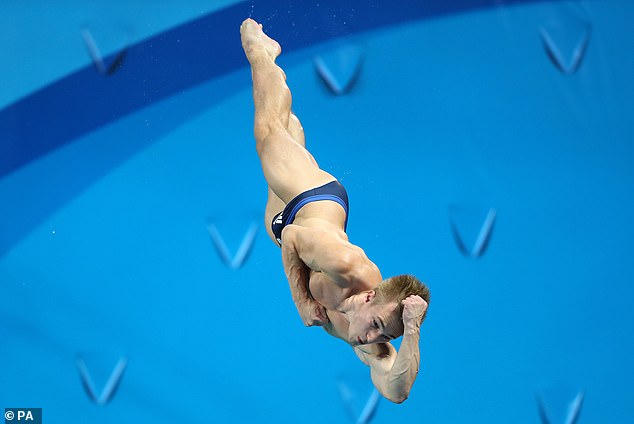 Laugher (above) won Britain’s first ever Olympic diving gold medal when he triumphed with Chris Mears (not pictured) in the synchronised three-metre springboard event in 2016