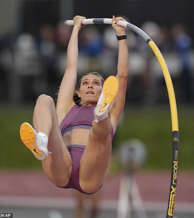 Alysha Newman competes in the women's pole vault during the Canadian track and field Olympic trials, Friday, June 28, 2024, in Montreal