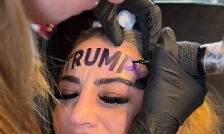 Shocking moment OnlyFans model Rain Monroe tattoos TRUMP on her face