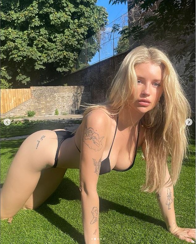 But after becoming an x-rated content creator on OnlyFans, Lottie (pictured in a tiny black bikini in a garden) has revealed she has become estranged from her family