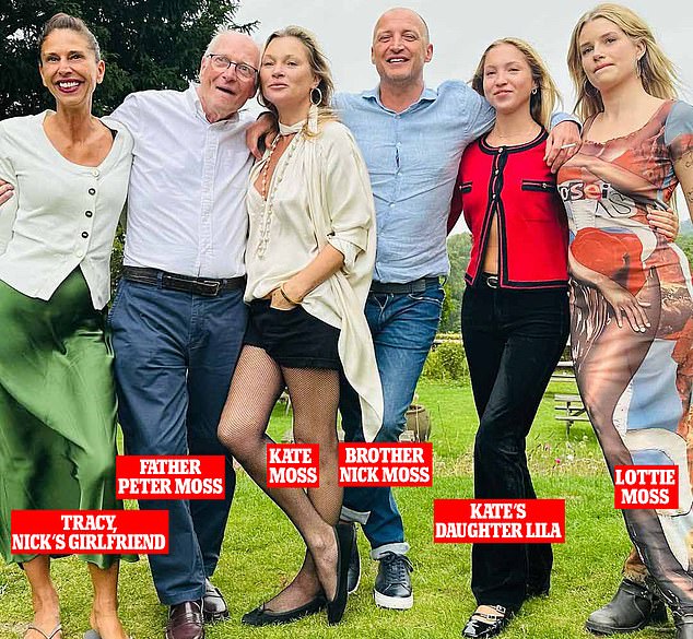 Lottie Moss is back in the fold with half-sister Kate at dad’s 80th