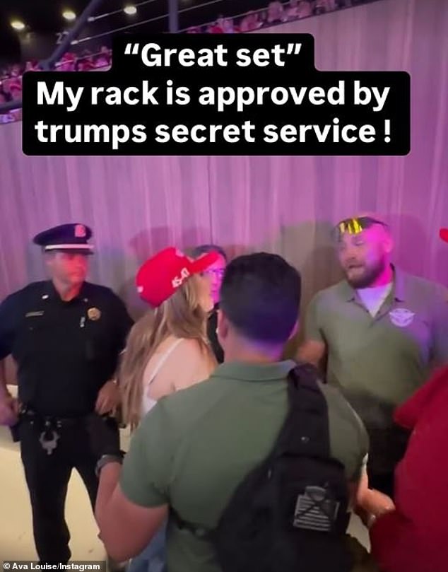 After she was booted from the Long Island auditorium this week, Ava posted video of her being spoken to by local cops and Secret Service - with one of them heard telling the model she has a 'great set'