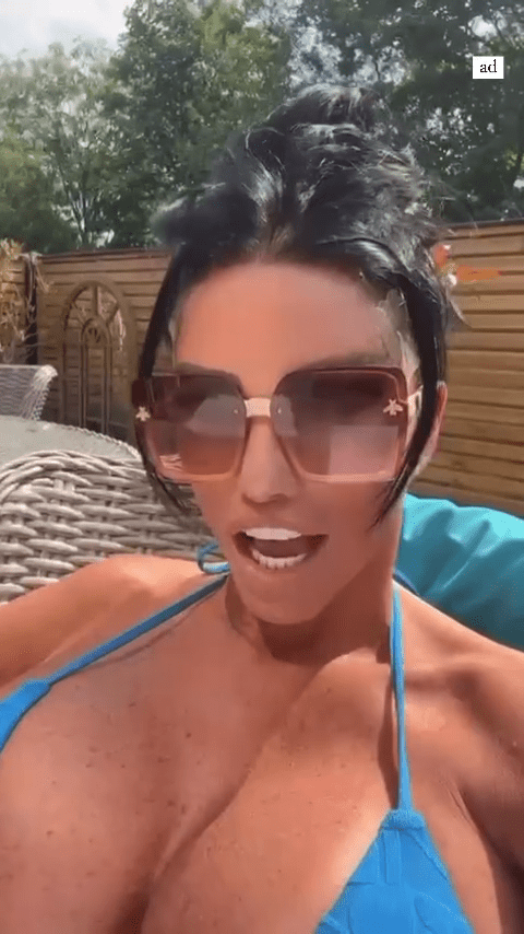 Katie Price stripped to a blue bikini in her latest sexy swim snaps