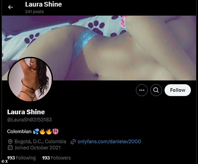 Shine's Twitter account, which points back to her OnlyFans page