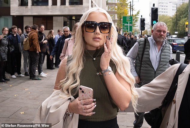 Victoria Thomas-Bowen pictured leaving Westminster Magistrates' Court yesterday. She has pleaded guilty to charges of assault and criminal damage after throwing a milkshake at Nigel Farage