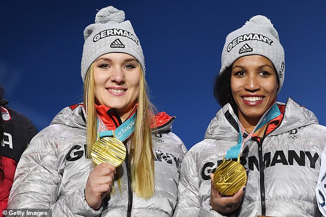 Buckwitz, left, won the two-woman Olympic bobsleigh title in 2018 with Mariama Jamanka