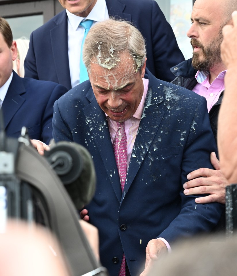 The Reform leader was covered in a milkshake for a second time while out campaigning