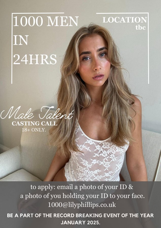 OnlyFans star Lily Phillips is going for another challenge: to have sex with 1,000 men in 24 hours