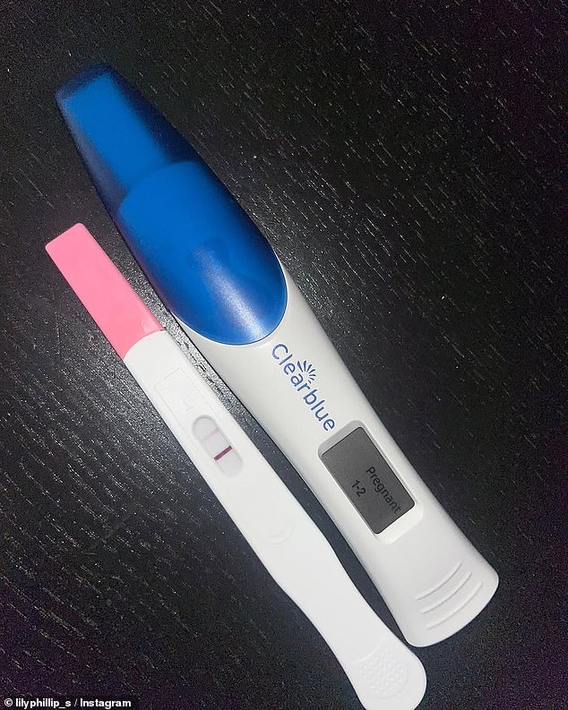 Lily uploaded a snap early Wednesday morning that showed her cradling her 'bump' as well as a photo of a positive pregnancy test, writing, 'The secret is out. Baby Phillips 2025'