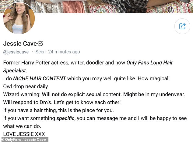 While others profiles mostly feature sexually explicit content, Jessie revealed she'd be keeping her clothes on making the most of her long blonde locks as she marketed herself to those with a hair fetish