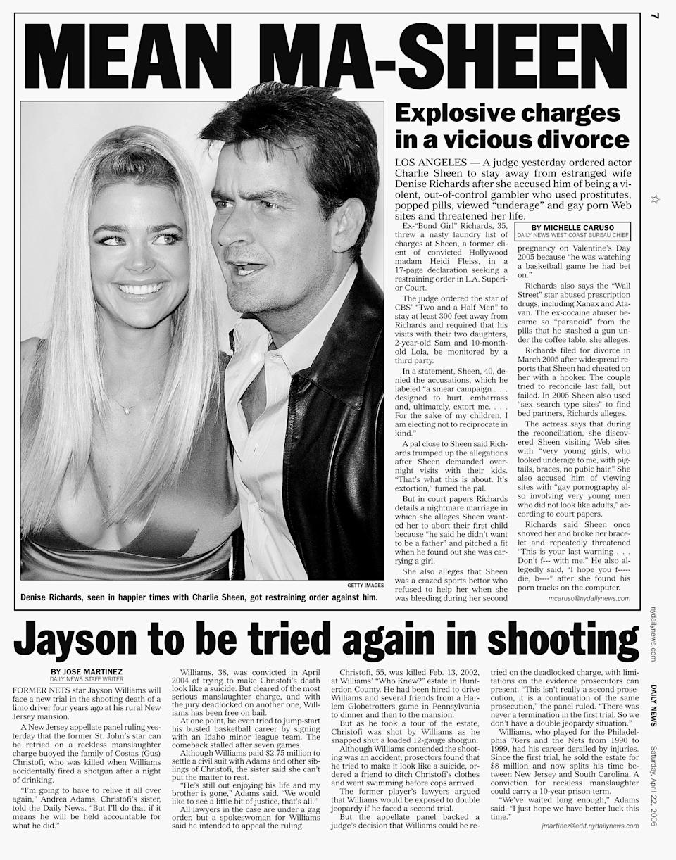 A story about Denise Richard and Charlie Sheen in the New York Daily News.