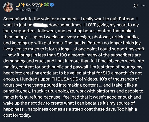She also lashed out at her subscribers, who she called 'cruel and demanding'