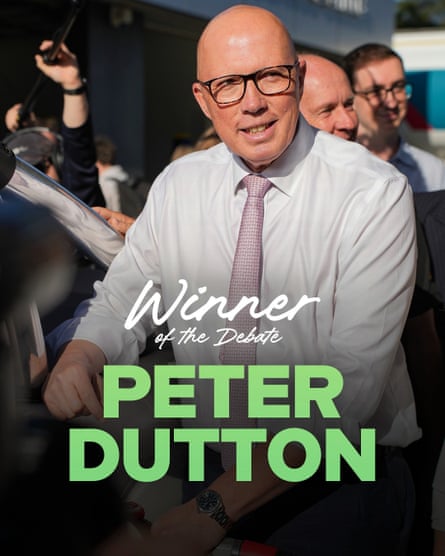 A portrait of Dutton with the words ‘Winner of the Debate’ superimposed over him