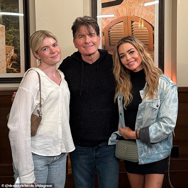 Sheen was only two years old when Charlie and Denise Richards (R, pictured in 2025) finalized their divorce after just two years of marriage, during which they also welcomed 19-year-old daughter Lola Sheen (L)