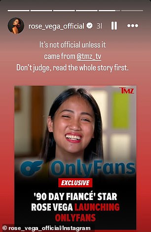 Rose used Instagram Stories to ask fans not to 'judge' her foray into the subscription-based site with a racy reputation