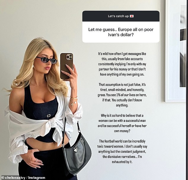 The influencer posted on Instagram 'the football world can be incredibly toxic towards women'